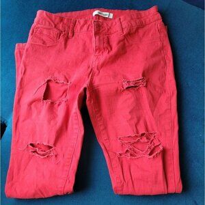 Red skinny jeans